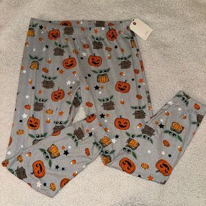 Disney Star Wars Large Jogger Pajama Bottoms Gray Baby Yoda Pumpkin Pattern NWT